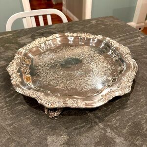 FB ROGERS 16" Silverplate Round Footed Serving Tray, Circa 1950's